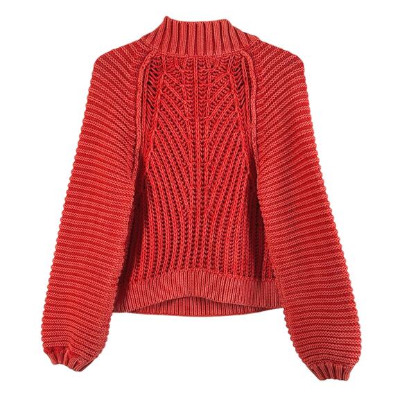 Free People Sweetheart Chunky Rib Knit Sweater In Love Glare Red Orange - Picture 4 of 13